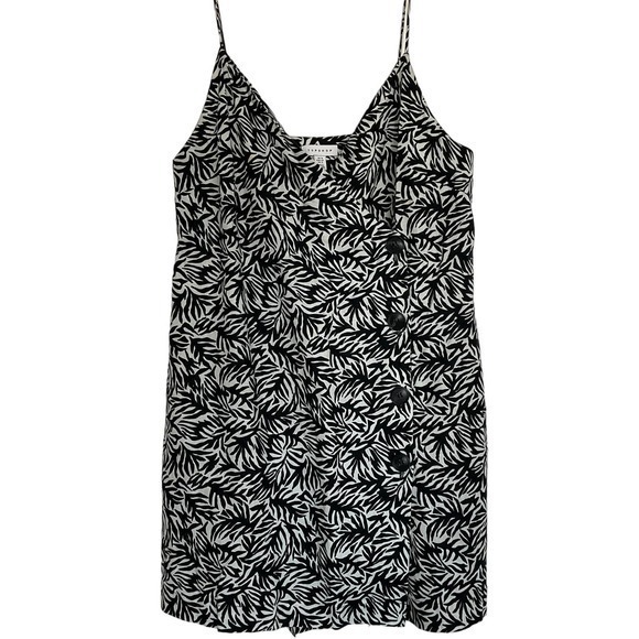 TOPSHOP Linen Leaf Print‎ Black White Sundress Dress Sz 12 - Picture 1 of 9